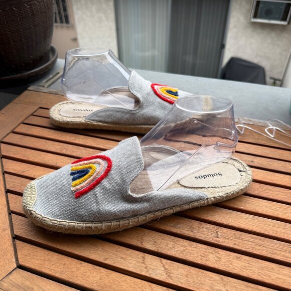 Soludos Womens Rainbow Embroidered Espadrille Mules Size 10 Grey Canvas Slip-On - Picture 4 of 7